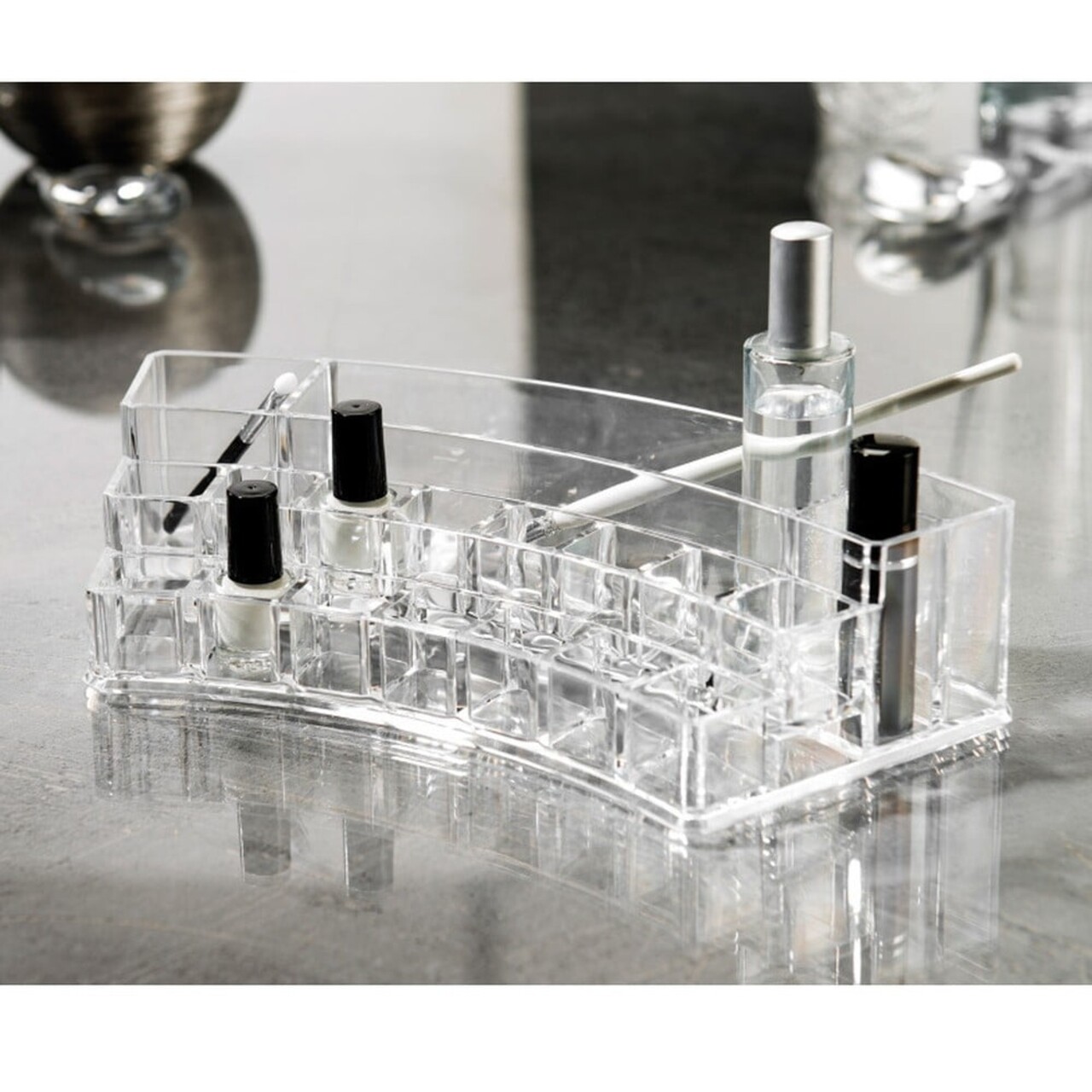 Organizator pentru cosmetice Compactor, 19 compartimente, transparent - imagine 4